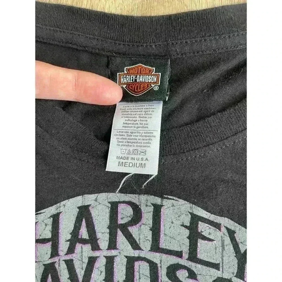 Harley Davidson Dallas TX Women's Biker Black Skull Sparkle Short Sleeve Shirt M - Picture 5 of 8